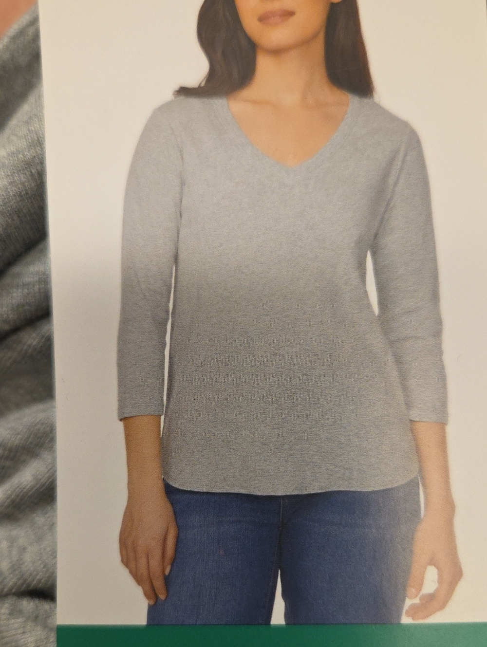 Kirkland Signature Women's 3/4 Sleeve V- Neck Slub Tee Gray Size XL 100% Cotton